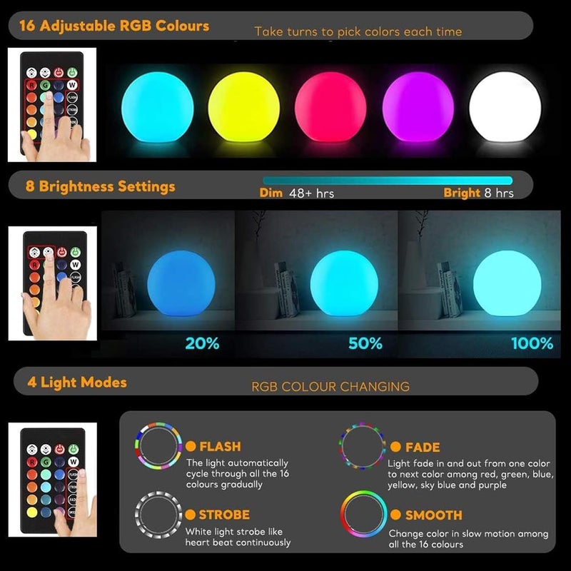 COPU Store LED Ball Light, 6-inch Glowing Orb Light, Rechargeable Globe Lamp, Dimmable Mood Lights W/Remote, Waterproof Ambient Lighting Lamp for Desk Bedroom Bathroom Patio - Image 2